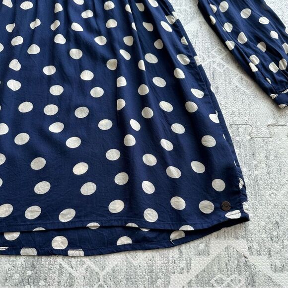 Roxy Sun Empire Navy Classic Polka Dot Babydoll Mini Dress Size S Balloon Sleeve - Picture 9 of 16